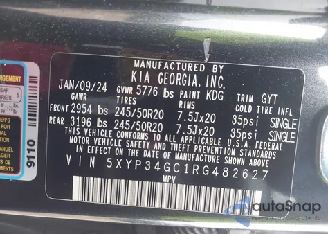 2024 Kia Telluride Ex z USA, uszkodzony, nr VIN 5XYP34GC1RG482627